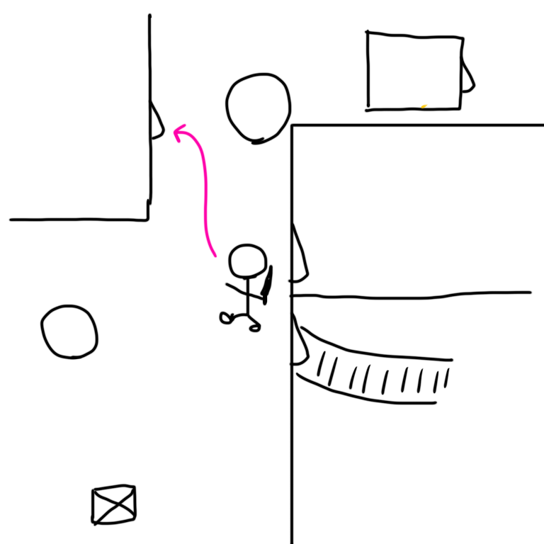 後ろの建物へGO