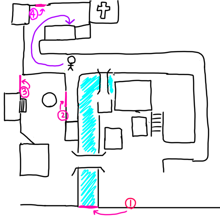 教会の近くまでいきましょう。