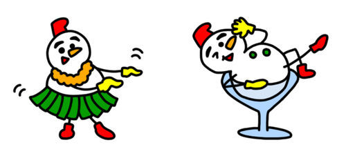 フラダンスをしたりカクテルの中でポーズを決める雪だるまのLINEクリエイターズスタンプ