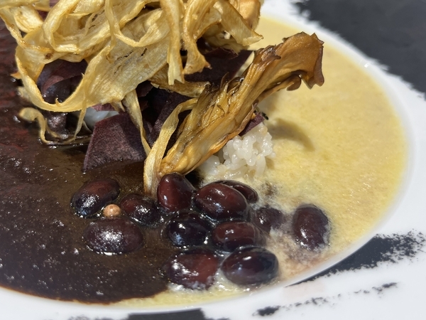 森山大道 三沢の犬のお皿にのった黒と白カレー 原宿アンノウンカフェギャラリー