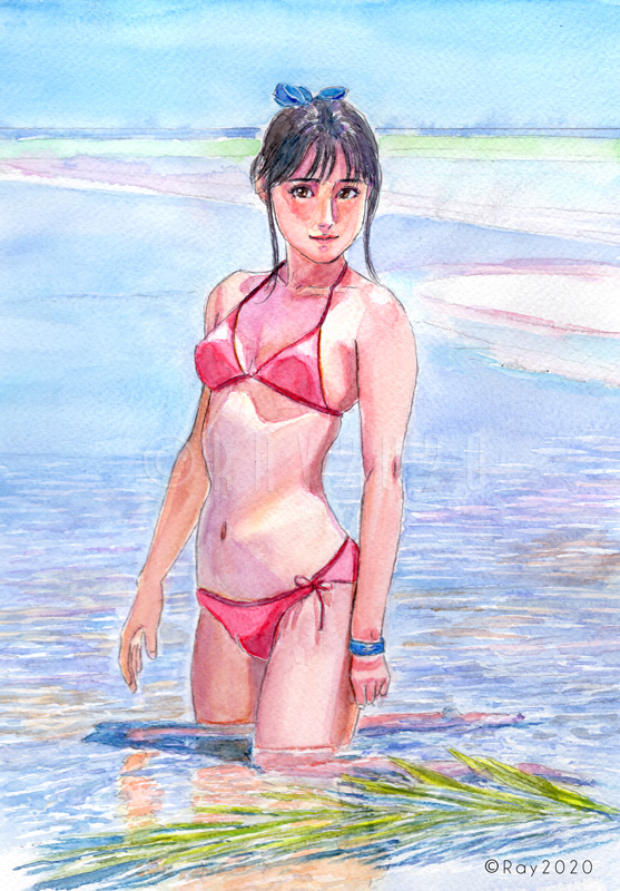 夏の浜辺の水着の女性