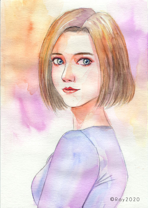 女性の水彩画