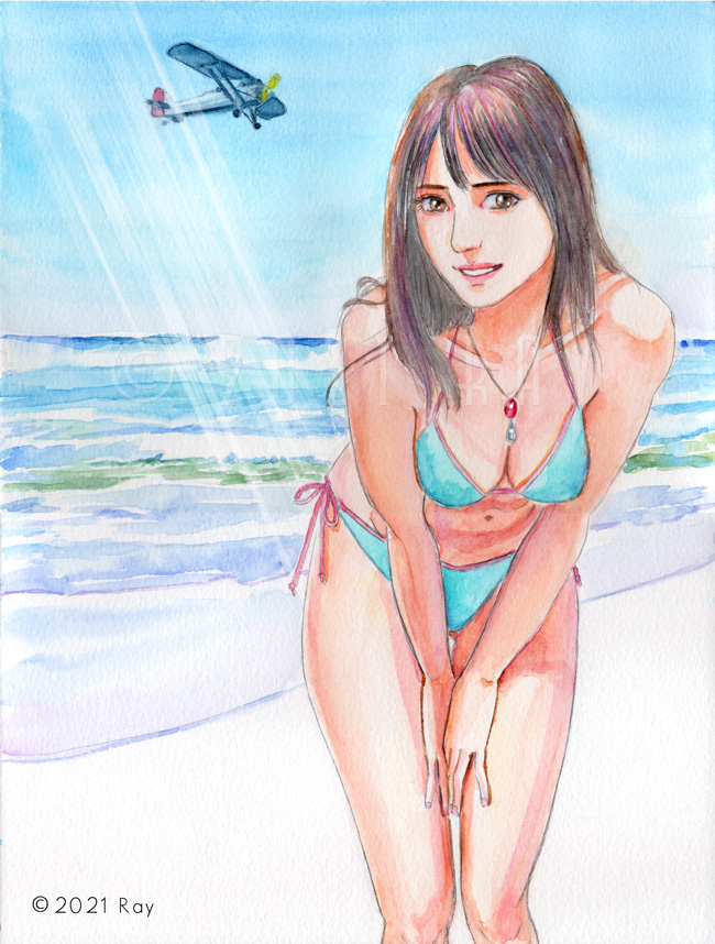 ビーチサイドと水着の女性