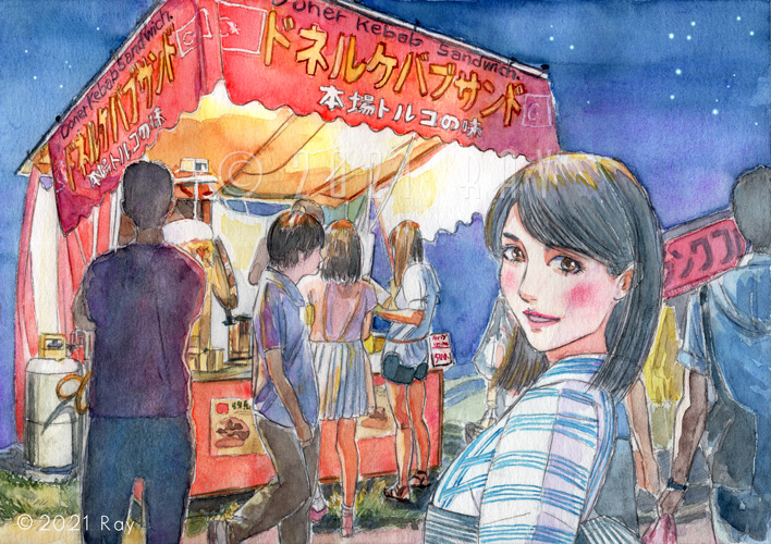 EDOYA♥️夏祭り価格♥️　不明ー6　サンドイッチの作り方 セル画と背景画 夏祭りの夜 - PLEOCENE