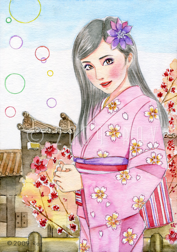 着物姿の女性のイラスト
