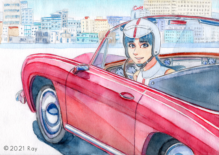 クラシックなオープンカーに乗る