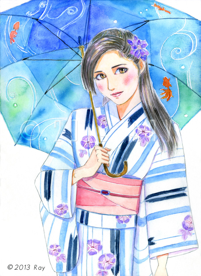 日傘をさす浴衣姿の女性