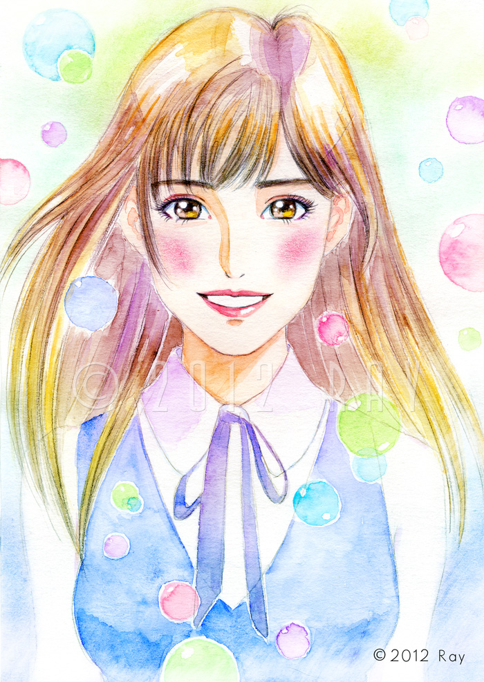 亜麻色の髪の乙女 水彩画