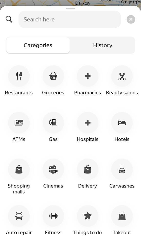 Yandex Mapの検索画面