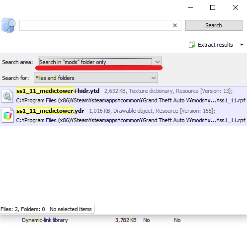 表示された検索ウィンドウ