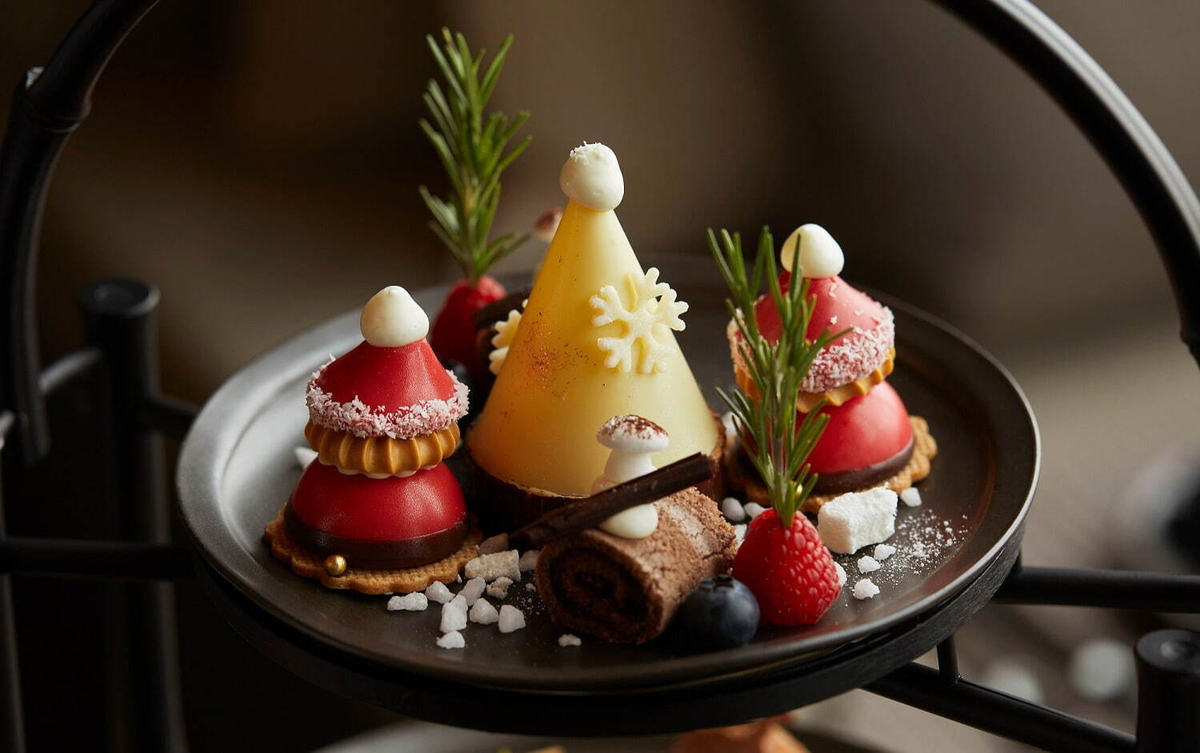 【アマン東京】クリスマス アフタヌーンティー。サンタクロースのムースやツリー型のホワイトチョコレートなど