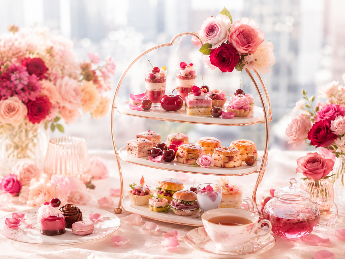 【コンラッド東京】「チェリー＆ローズ」アフタヌーンティー。華やかな初夏のバラ園をテーマにしたケーキやタルトなど