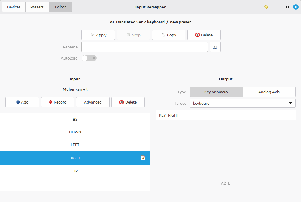 Input Remapper で AutoHotKey のようにバックスペースとカーソルキー