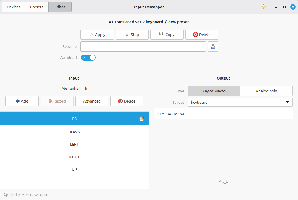 Input Remapper で AutoHotKey のようにバックスペースとカーソルキー