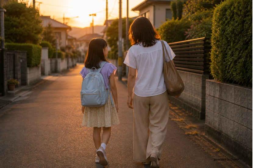 スマホなし生活-母娘でプールから帰る道