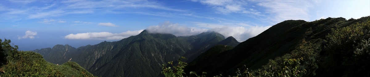 三ノ沢岳と大滝山の展望（中央アルプス）