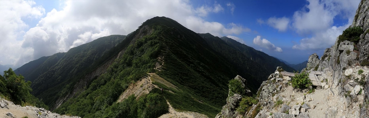 檜尾岳の登山道と展望（中央アルプス）