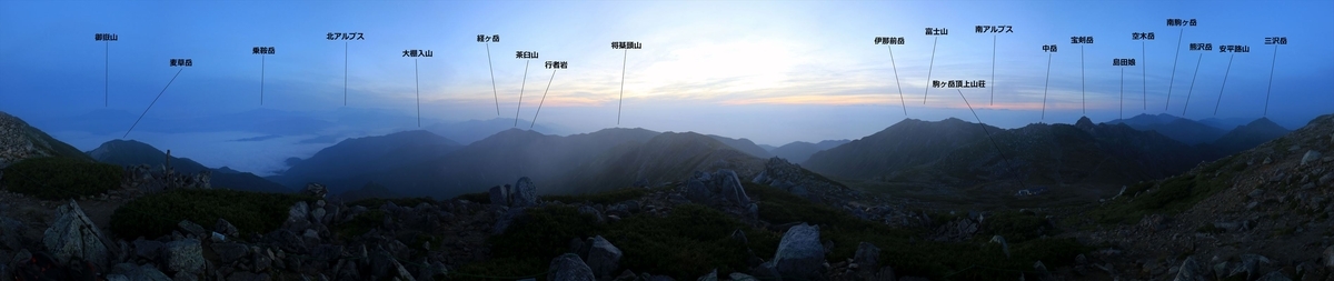 木曽駒ヶ岳の山頂の山座同定（中央アルプス）