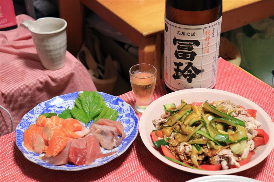 日本酒 雲白肉（中華料理） 刺身（冨玲 上撰 純粋清酒）