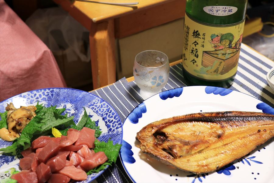 桝々福々 純米吟醸 生原酒 ホッケ マグロ ホヤ 刺身 料理 日本酒