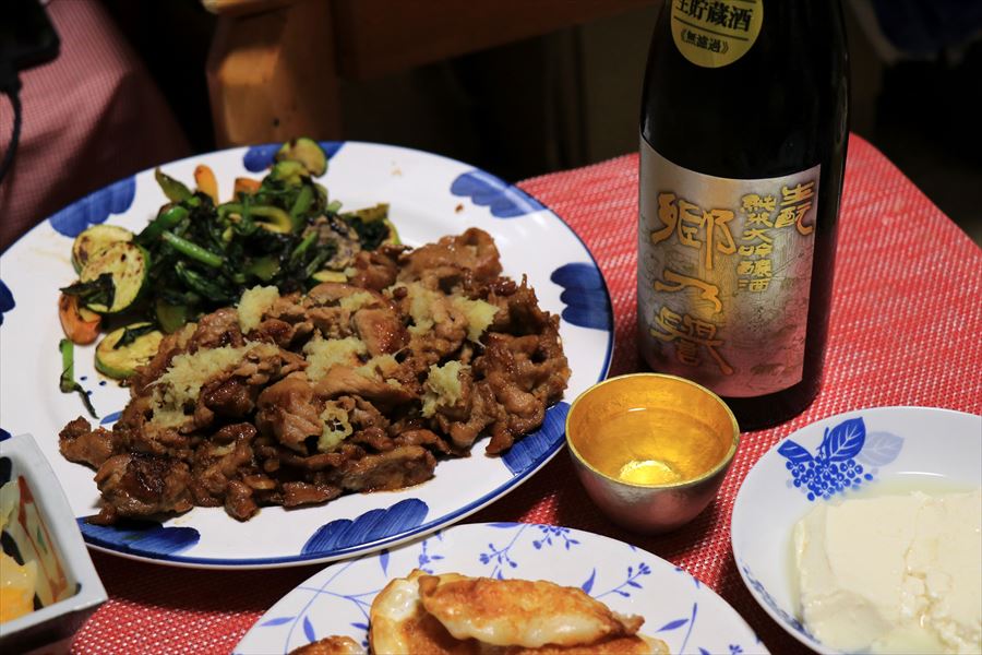 郷乃譽 生酛 純米大吟醸 無濾過 須藤本家 料理 生姜焼き 日本酒