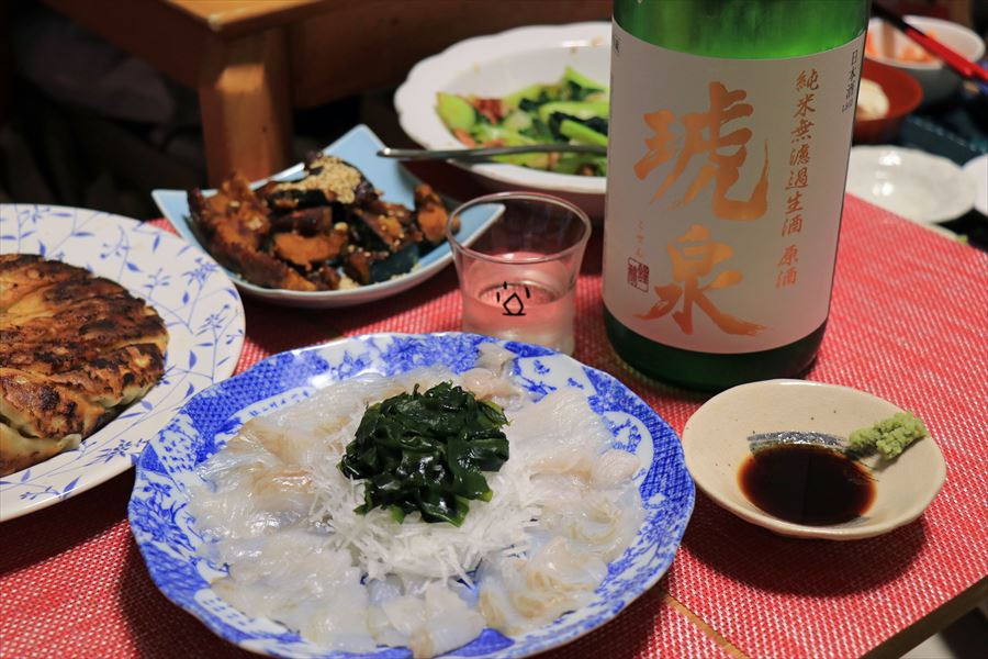 琥泉 辛口純米 無濾過生酒 原酒 泉酒造 マツカワガレイ 刺身 料理 灘の酒 日本酒