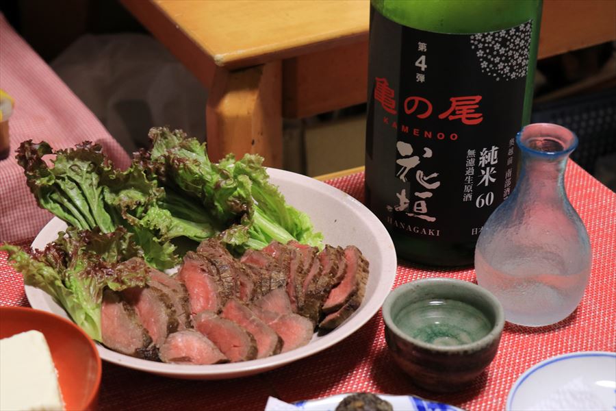 花垣 純米無濾過生原酒 第4弾 亀の尾 米の違いシリーズ 南部酒造場 料理 ローストビーフ 福井県 日本酒
