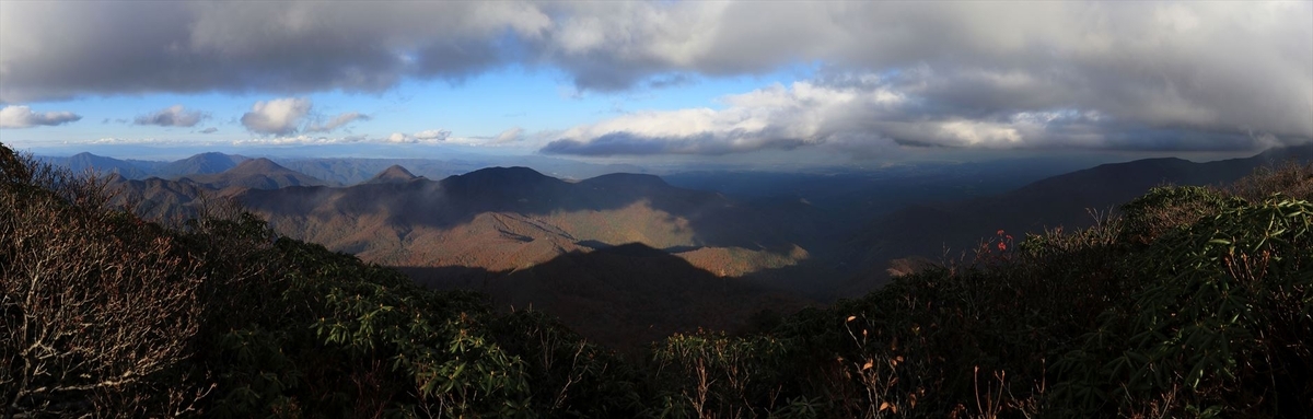 甲子旭岳 山頂 展望 大白森山 二岐山 パノラマ