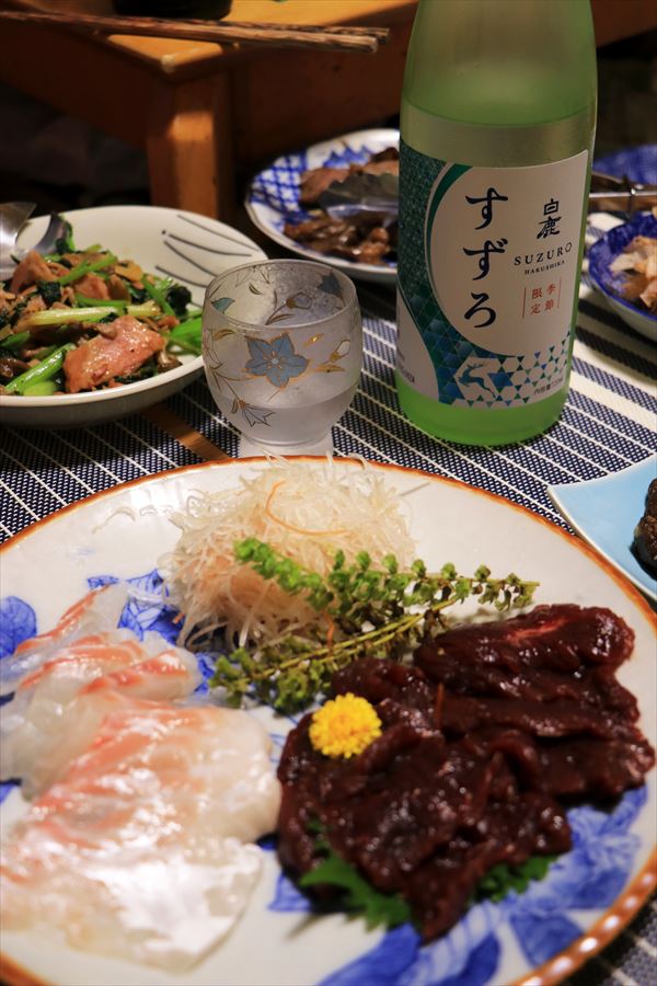 北鹿 すずろ 辰馬本家酒造 クジラ 真鯛 刺身 料理 日本酒