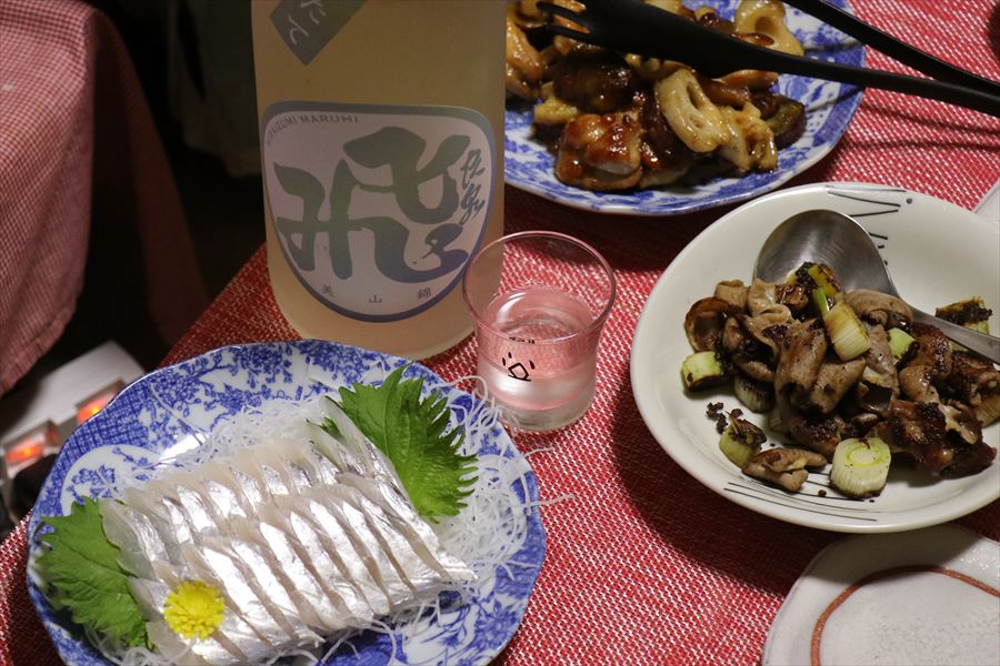 飛良泉 山廃純米 マル飛 しぼりたて 飛良泉本舗 太刀魚 刺身 モツ焼き 日本酒