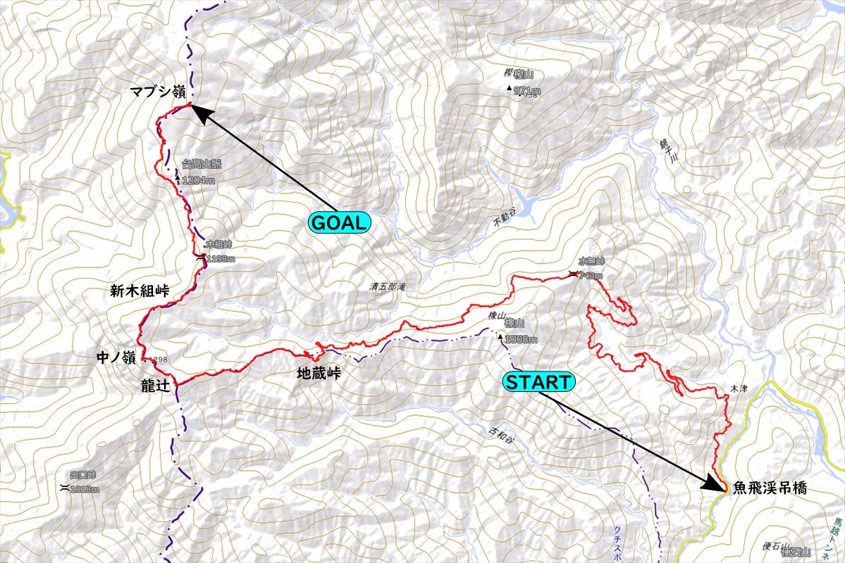 台高山脈 尾鷲道 マブシ嶺 縦走 行程 地図 登山 ルート