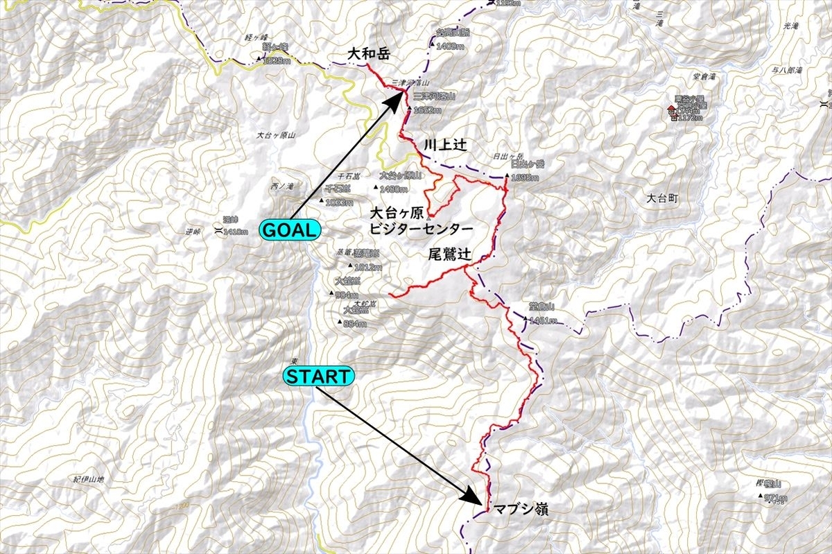 台高山脈 尾鷲道 大台ヶ原 日出ヶ岳 縦走 行程 地図 登山 ルート