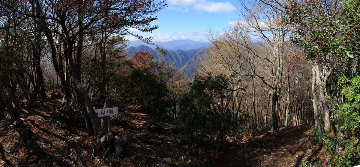 中ノ嶺 山頂 看板 展望 尾鷲道 台高山脈
