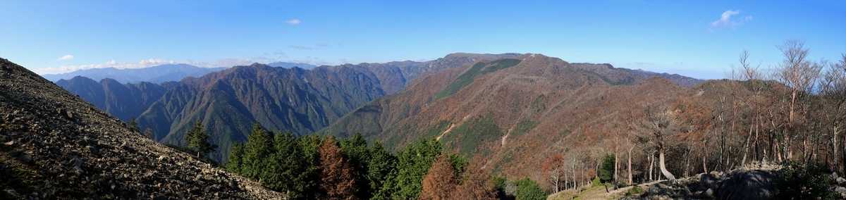 マブシ嶺 大台ヶ原 新木組峠 展望 パノラマ 尾鷲道 台高山脈