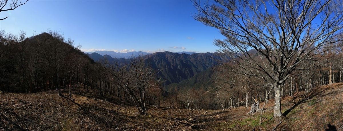 新木組峠 展望 尾鷲道 台高山脈 晩秋 快晴