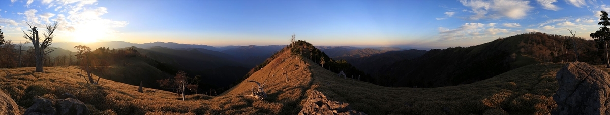 大和岳 山頂 展望 夕日 台高山脈 大台ヶ原