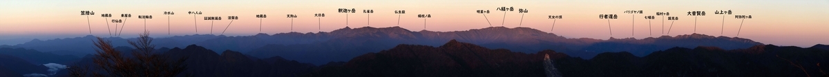 マブシ嶺 山頂 山座同定 大峰山脈 モルゲンロート 展望 尾鷲道 台高山脈