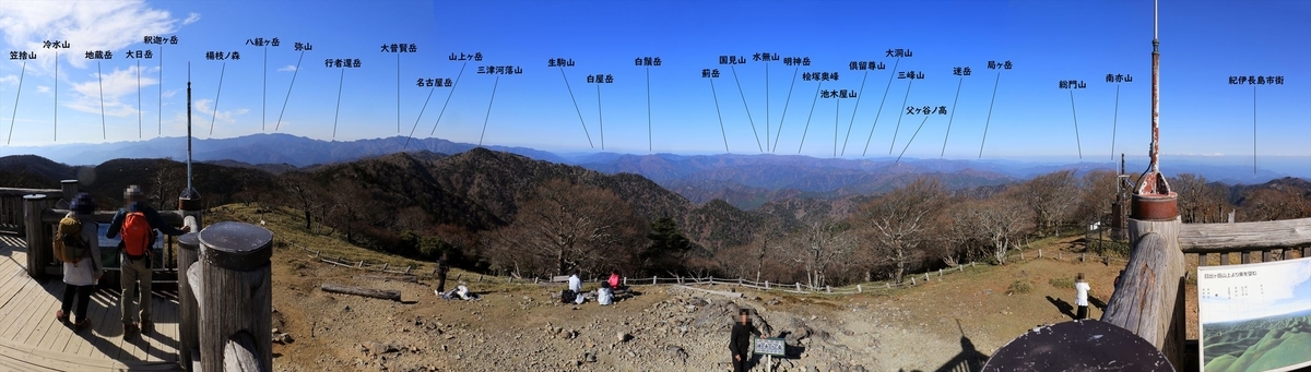 日出ヶ岳 山頂 展望 北側 山座同定 台高山脈 大台ヶ原