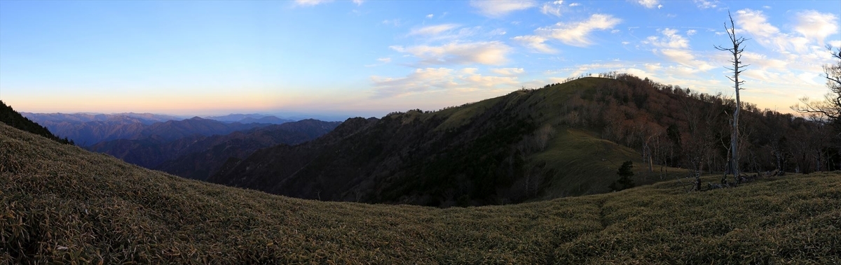 大和岳 三津河落山 登り返し 日没 台高山脈 大台ヶ原