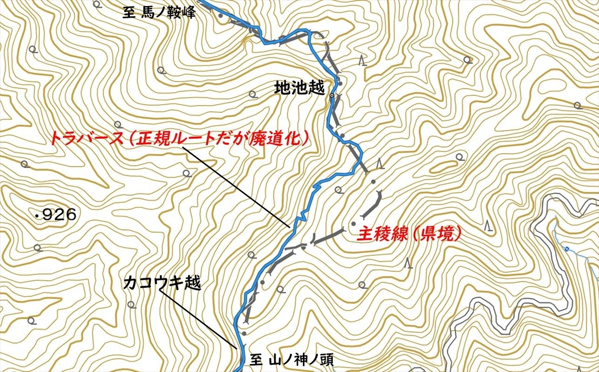 地図 GPS 軌跡 カコウキ越 地池越 トラバース ルートミス 台高山脈