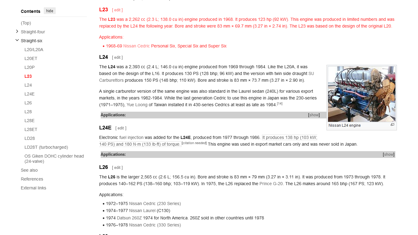 個別「【海外仕様】https://en.wikipedia.org/wiki/Nissan_L_engine#L23【エンジン】」の写真、画像 ...