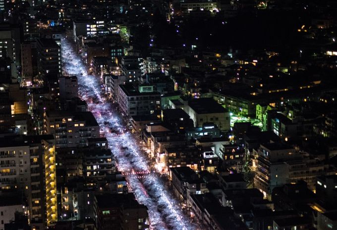 中目黒アトラスタワーから眺める夜桜 中目黒アトラスタワーから眺める夜桜