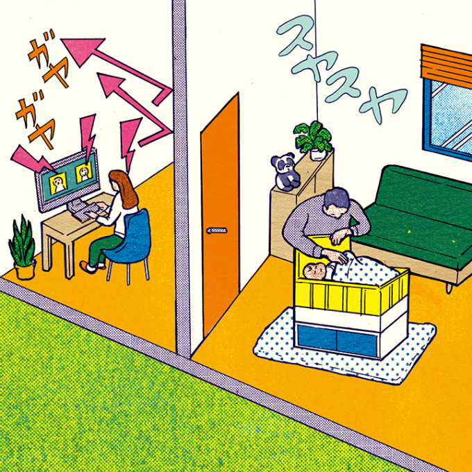 防音対策をした部屋のイラスト