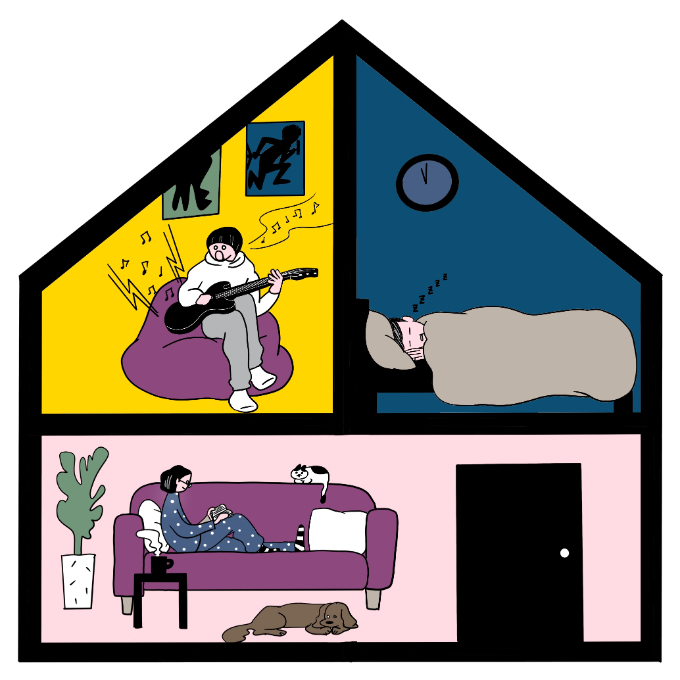 防音対策をした部屋のイラスト