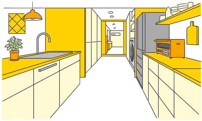 水まわりを一カ所にまとめた家のイラスト