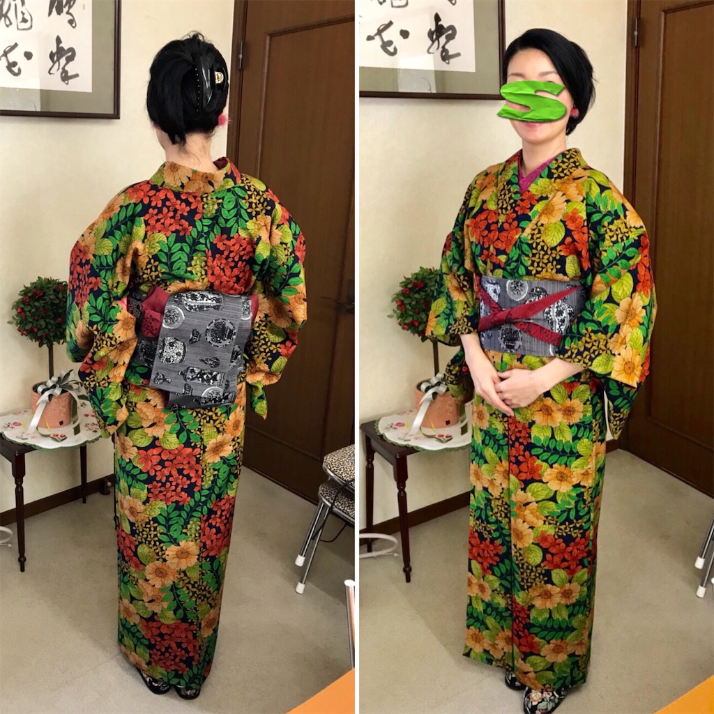 100 花柄のウールの着物コーデ Syureiの着物あれこれ