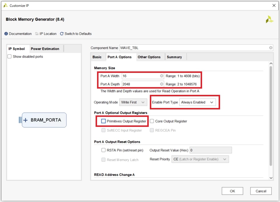 図11:「Port A Options」タブでの設定