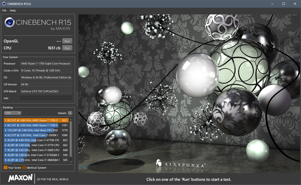 Ryzen 1700 3.8GHz 2666MHz Cinebench