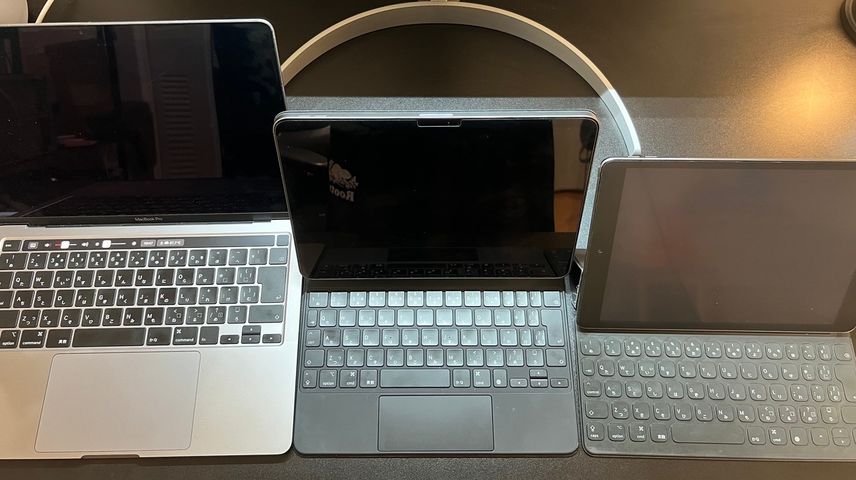 MacBook Pro13インチ | iPad Air M2 Magic Keyboard | iPad 7th Smart Keyboard Folioの大きさ比較