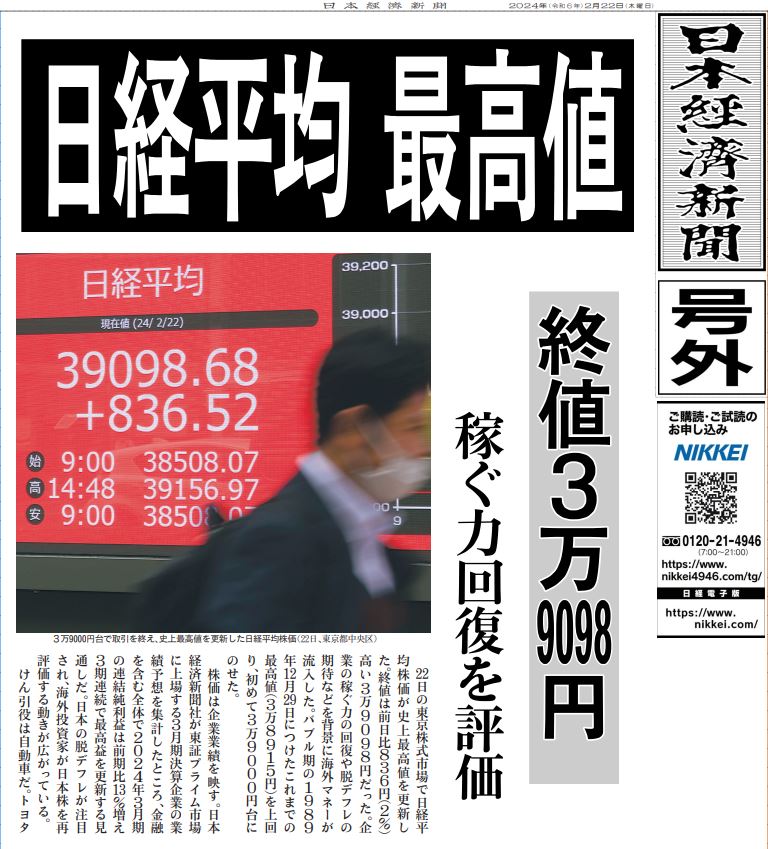 日経平均最高値